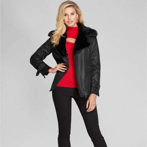 New GUESS BY MARCIANO Aby Shearling Moto Jacket